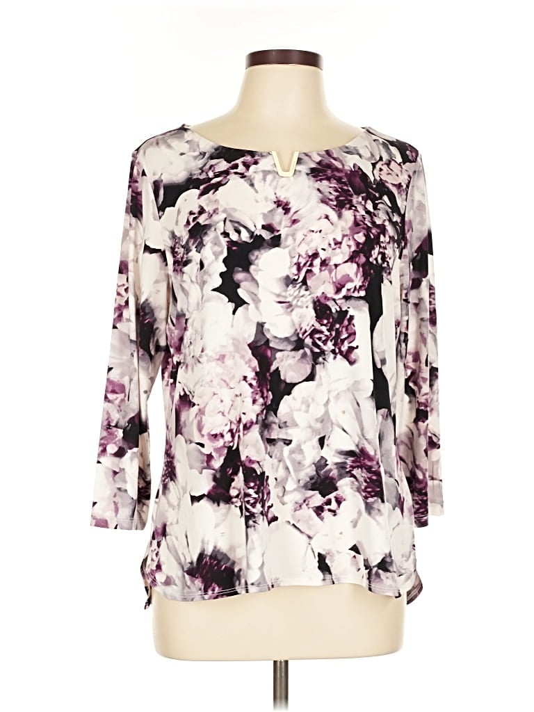 Pre-owned Calvin Klein 3/4 Sleeve Blouse In Purple