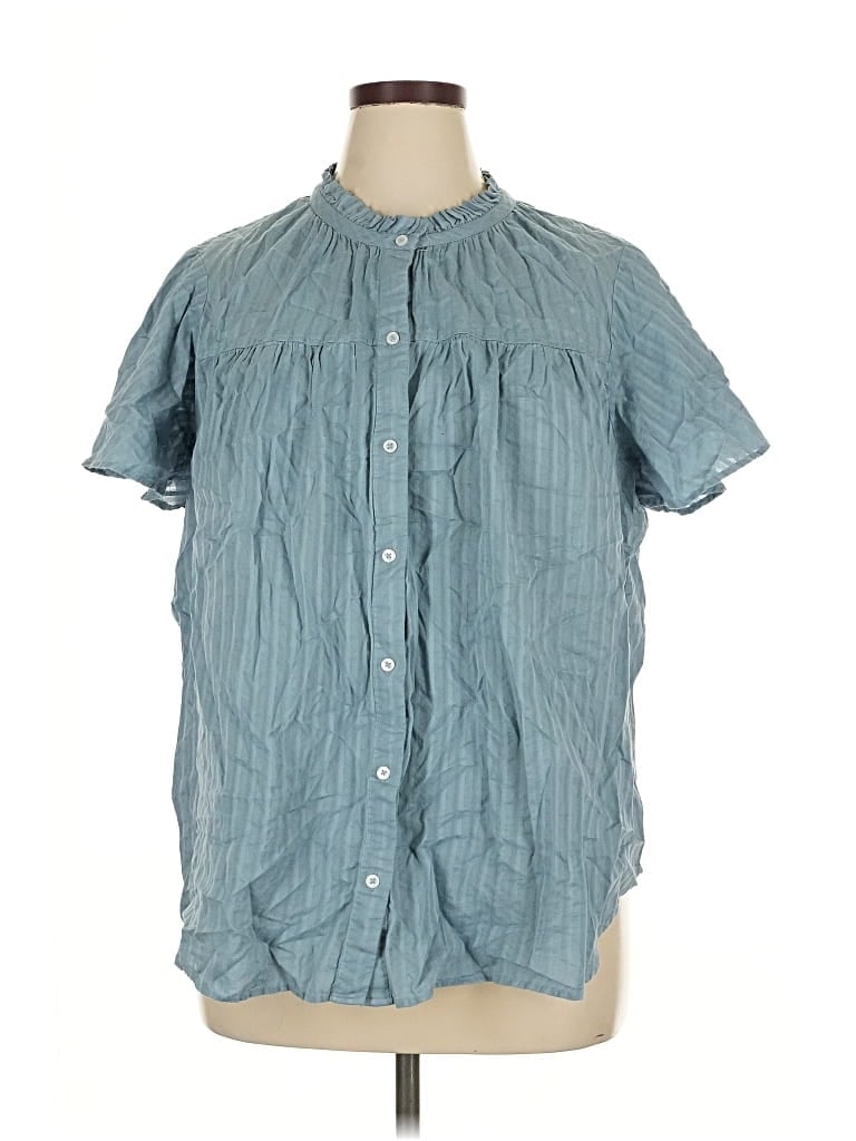 Pre-owned Lane Bryant Short Sleeve Button Down Shirt In Blue