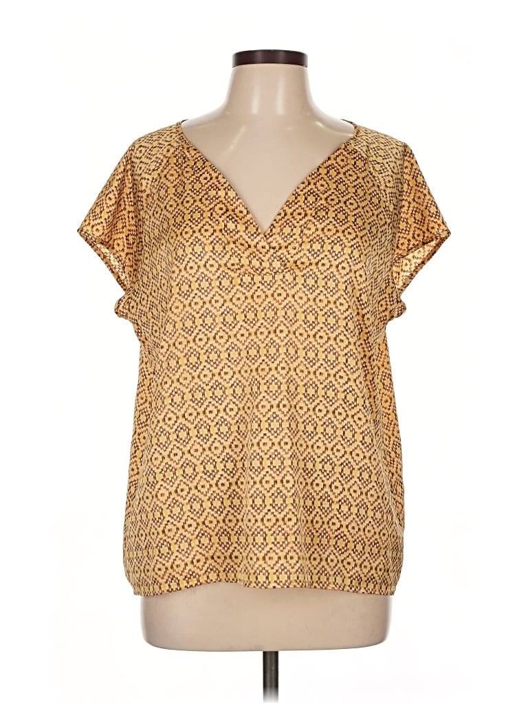 Pre-owned Liz Claiborne Short Sleeve Blouse In Gold