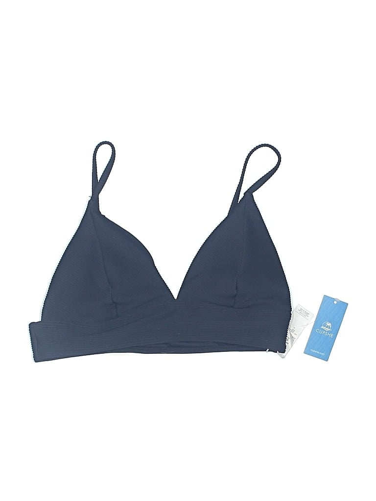 CUPSHE Pre-owned Swimsuit Top Blue Solid Pattern Swimwear