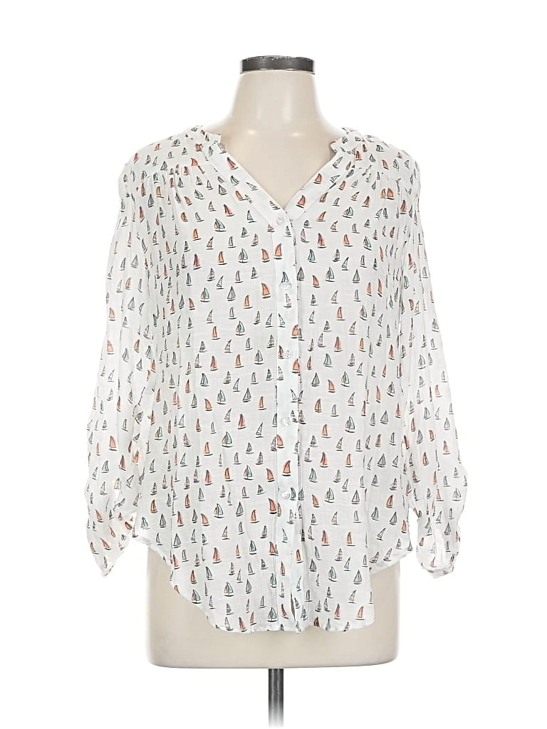 Pre-owned Hope & Harlow Long Sleeve Blouse In White