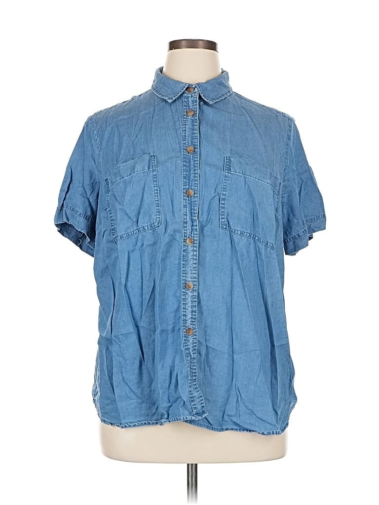 Pre-owned Terra & Sky Short Sleeve Button Down Shirt In Blue