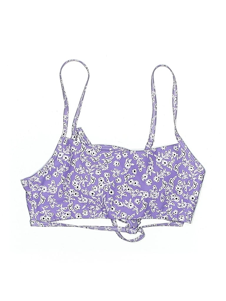 UNBRANDED Pre-owned Swimsuit Top Purple Floral Pattern Swimwear