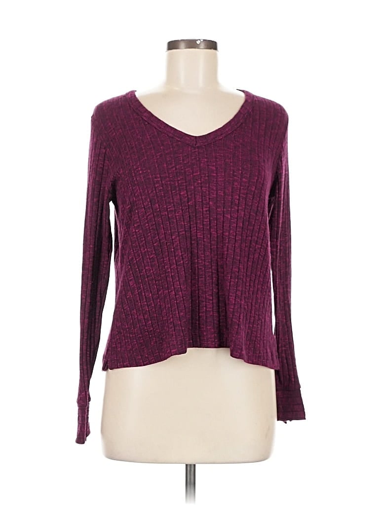 Pre-owned Michael Stars Long Sleeve Top Burgundy V Neck Tops