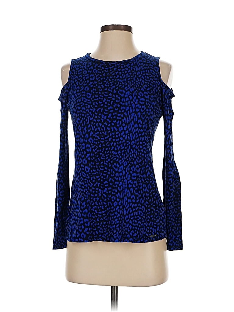Pre-owned Michael Michael Kors Long Sleeve Top Blue Cold Shoulder Neckline Tops