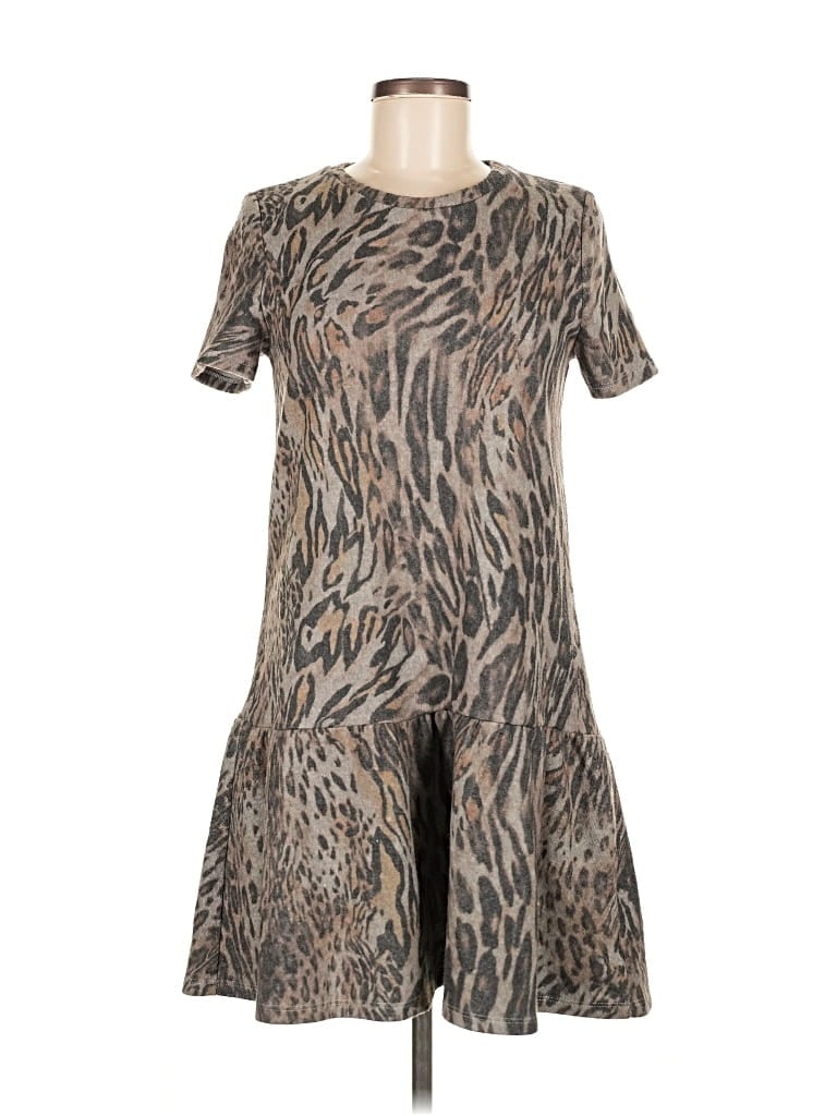 Pre-owned Zara Basic Short Sleeve Top Brown Scoop Neck Tops