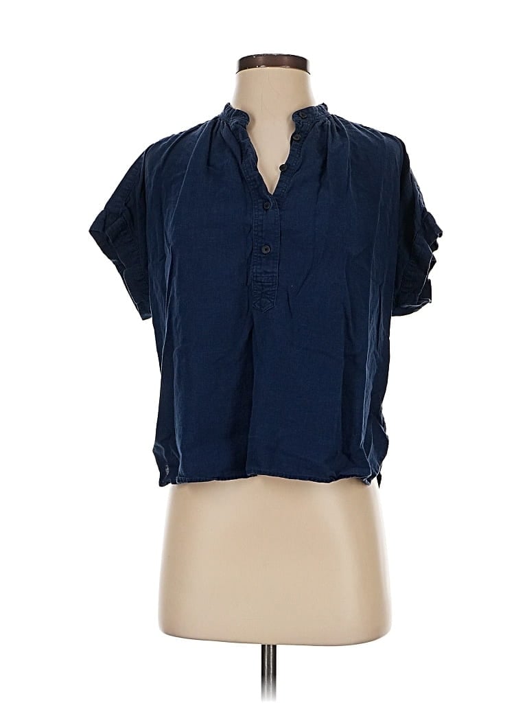 Pre-owned Uniqlo Short Sleeve Blouse In Blue