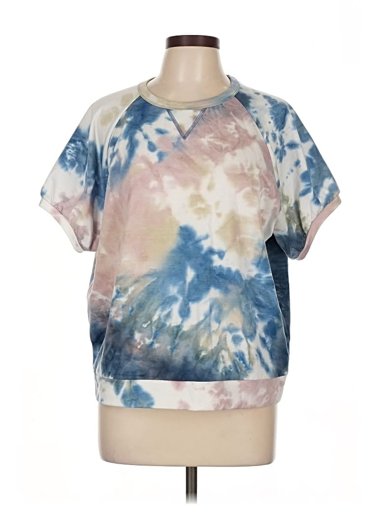 Click to view more detailed imagery on our partner's website Pre-owned Drew Short Sleeve Top Blue Tie-dye Pattern Keyhole Neckline Tops