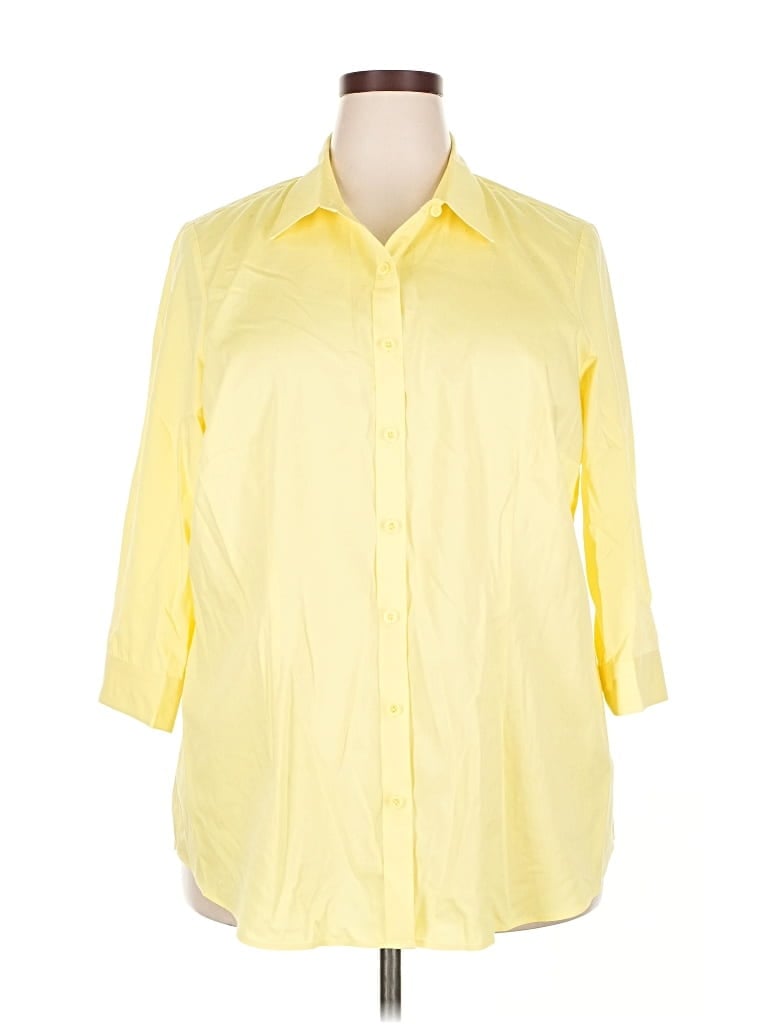 Pre-owned Coldwater Creek 3/4 Sleeve Button Down Shirt In Yellow