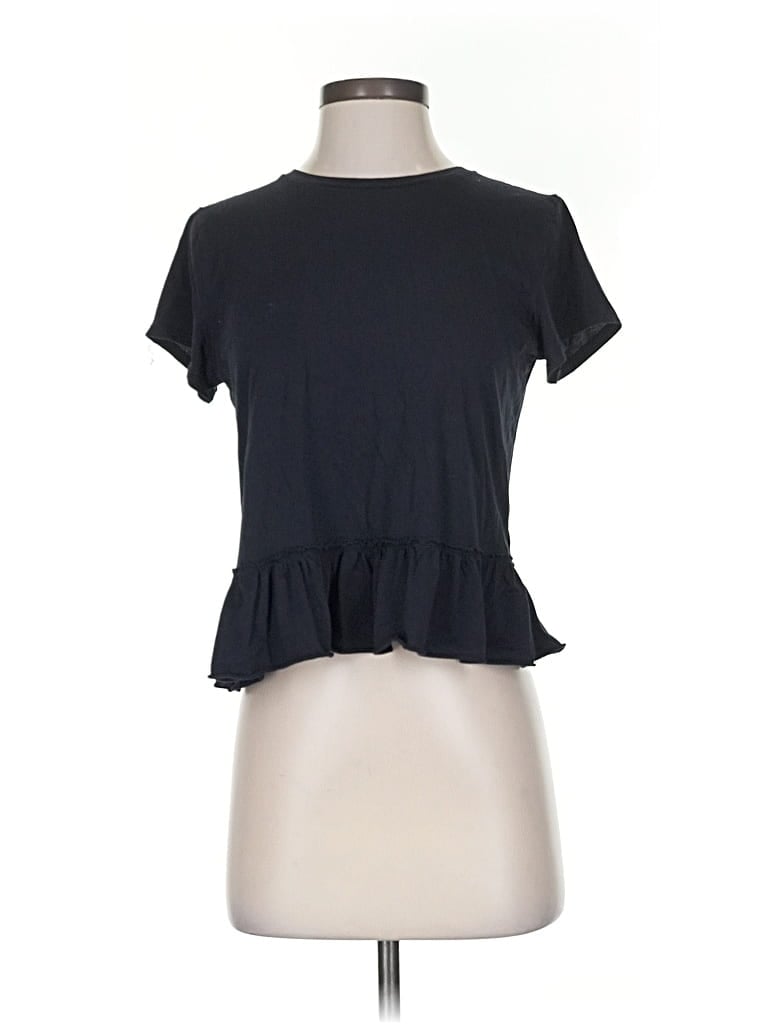 Pre-owned Abercrombie & Fitch Short Sleeve Top Black Ruffles Neckline Tops