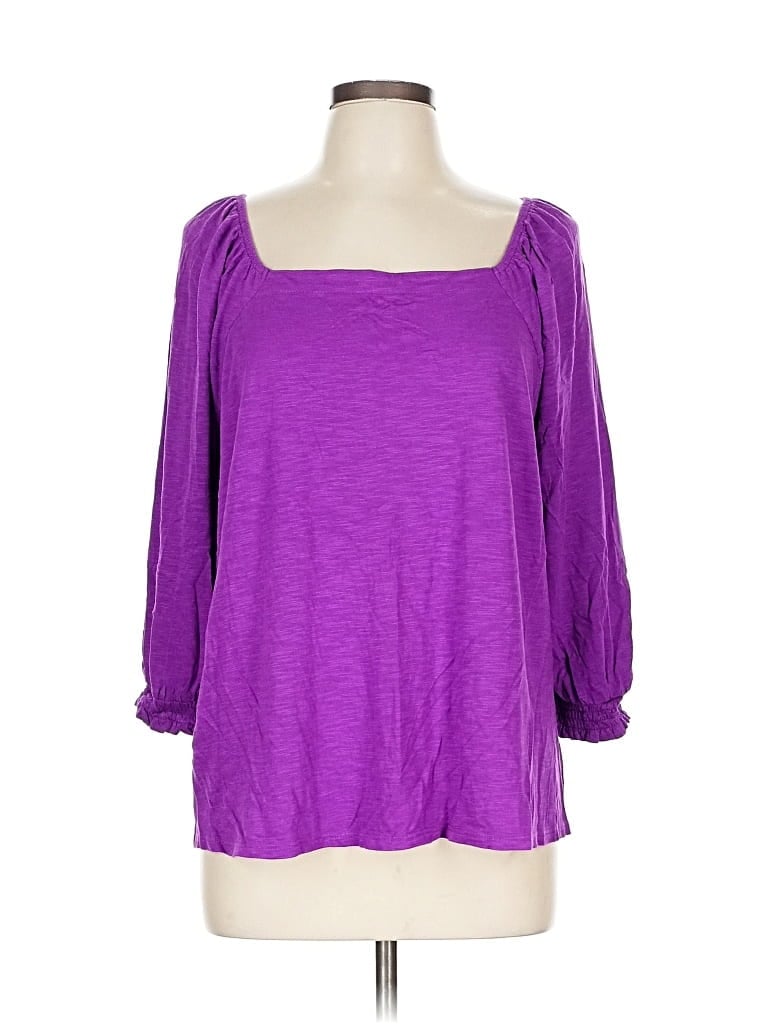 Click to view more detailed imagery on our partner's website Pre-owned Jjill 3/4 Sleeve Top Purple Scoop Neck Tops