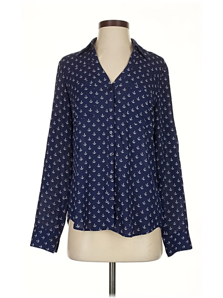 Pre-owned Express Long Sleeve Blouse In Blue