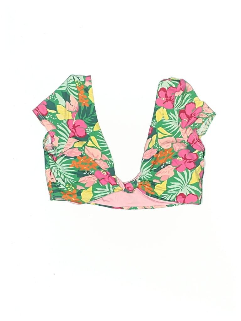 Pre-owned Unbranded Swimsuit Top Pink Tropical Pattern Swimwear