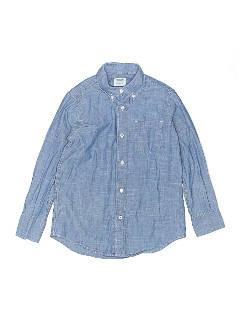 Pre-owned Crewcuts Kids' Long Sleeve Button Down Shirt In Blue