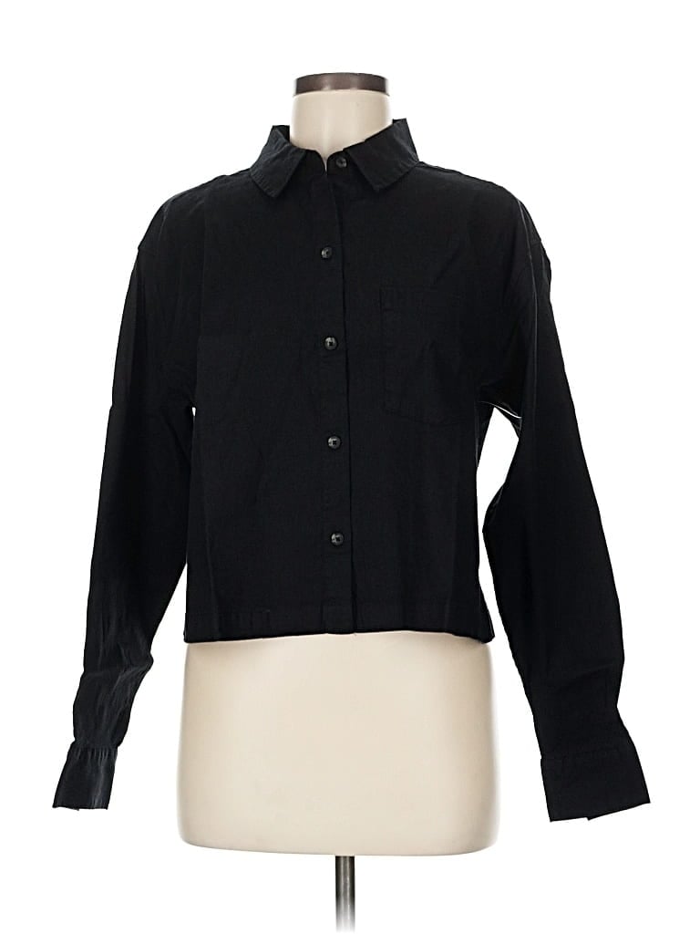 Pre-owned Athleta Long Sleeve Button Down Shirt In Black