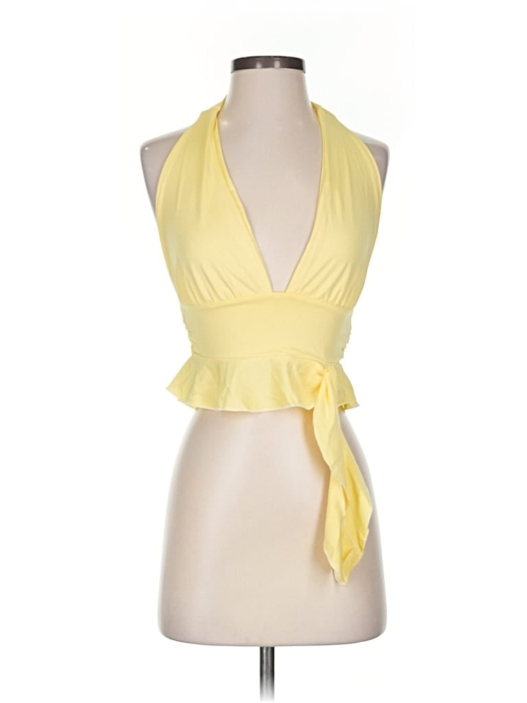 Pre-owned Unbranded Tank Top Yellow Solid Pattern Halter Neckline Tops