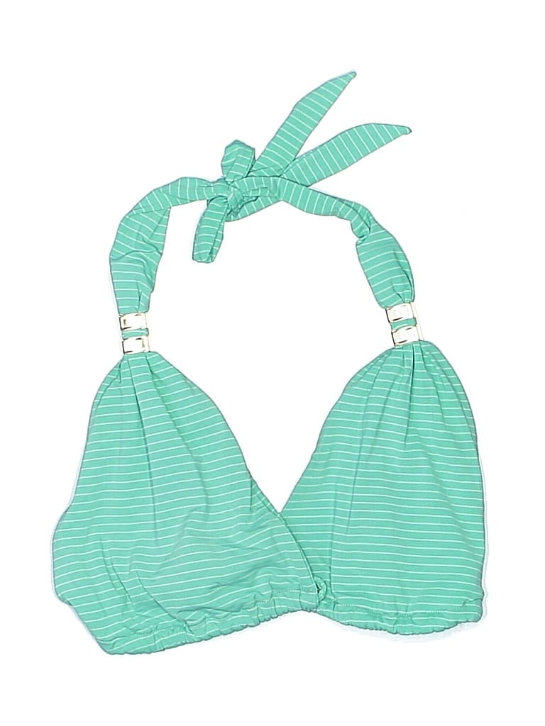 Pre-owned Vila Swimsuit Top Green Stripes Pattern Swimwear