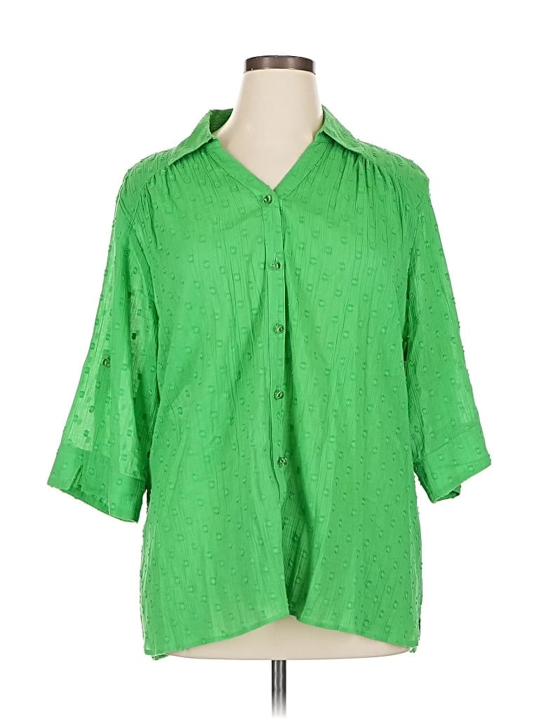 Pre-owned D&co. 3/4 Sleeve Button Down Shirt In Green