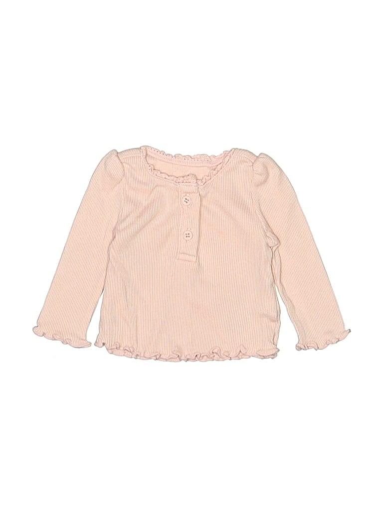 Pre-owned Baby Gap Babies' Long Sleeve Henley Shirt In Pink