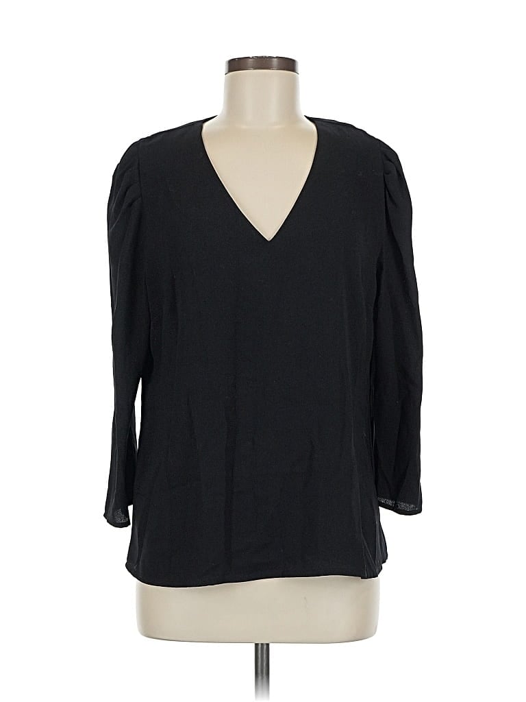 Pre-owned Halogen 3/4 Sleeve Top Black V Neck Tops