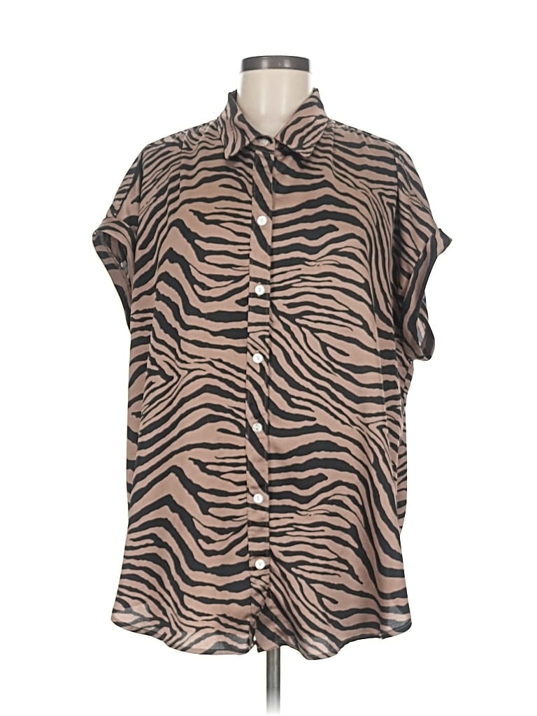 Pre-owned Wishlist Apparel Short Sleeve Blouse In Brown