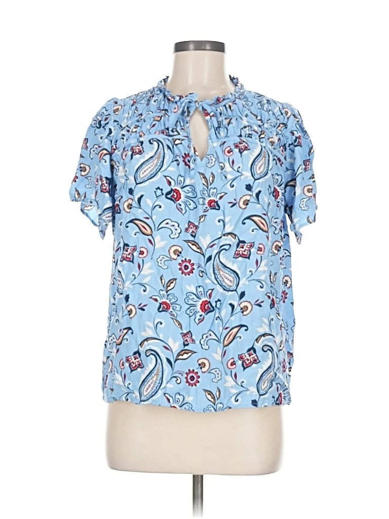 Pre-owned Ann Taylor Loft Short Sleeve Blouse In Blue