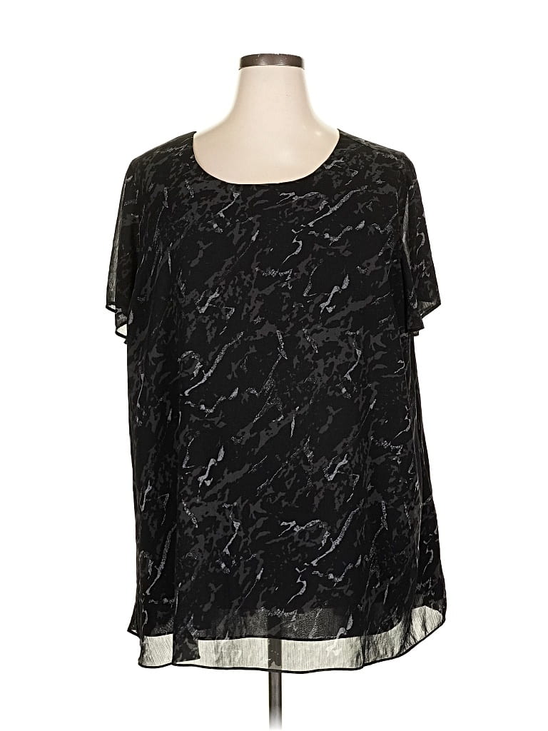 Pre-owned H By Halston Short Sleeve Blouse In Black