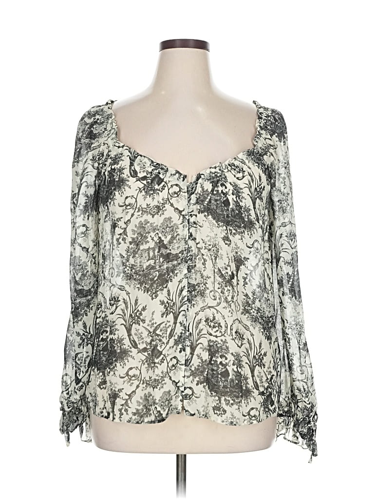 Paige 3/4 Sleeve Silk Top Ivory Sweetheart Neckline Tops In Multi