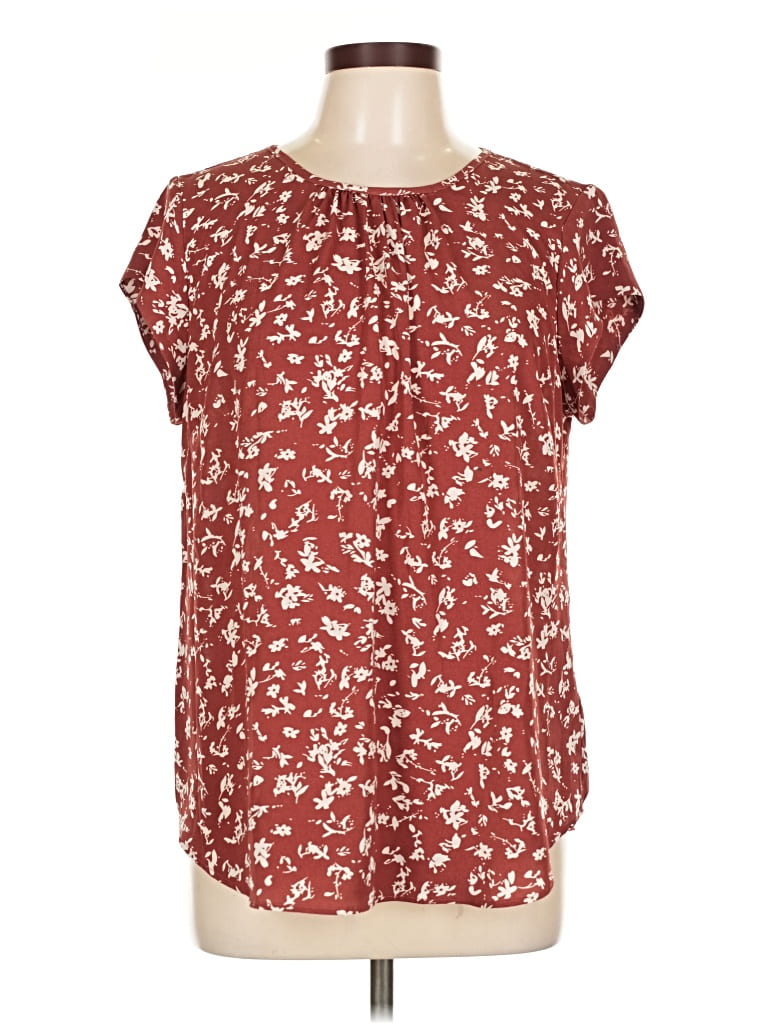 Pre-owned Fun2fun Short Sleeve Blouse In Burgundy