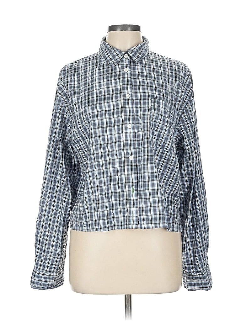 Pre-owned Aerie Long Sleeve Button Down Shirt In Blue