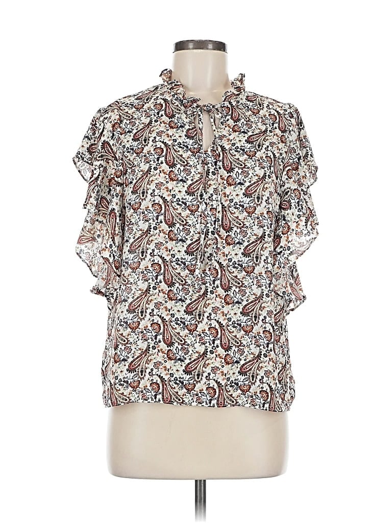 Pre-owned Alex & Lili Short Sleeve Blouse In White