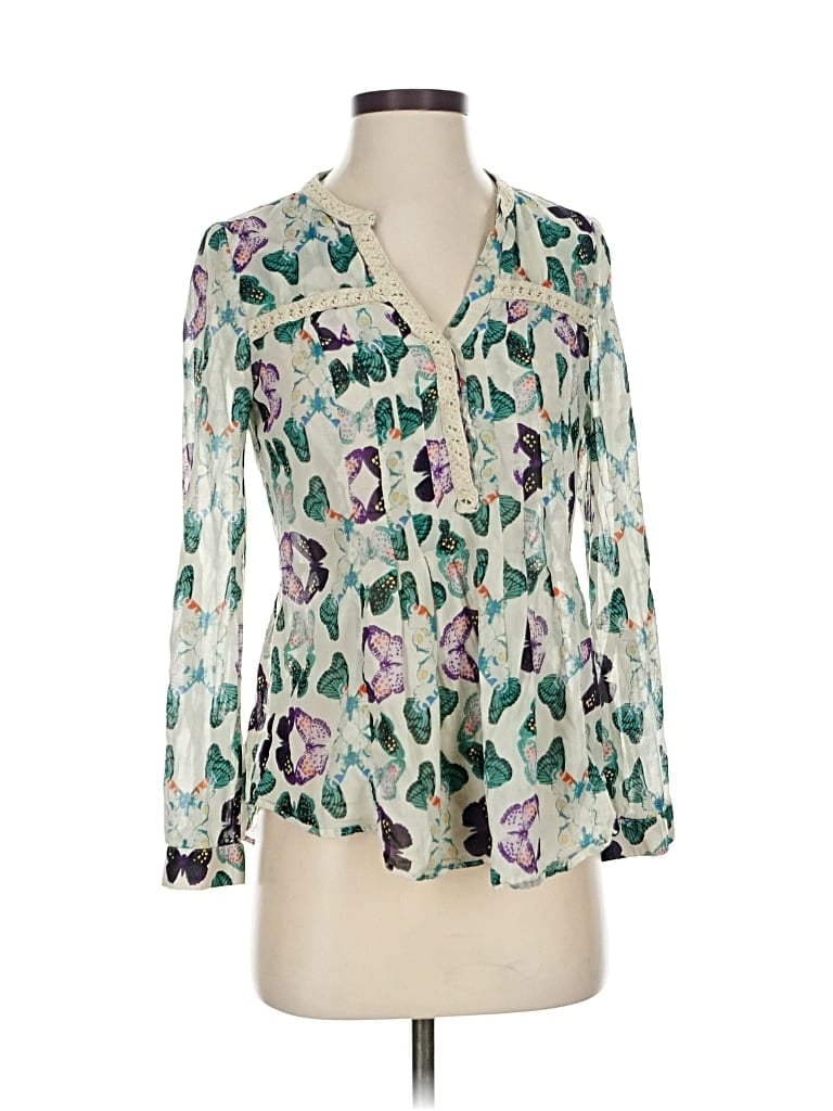 Pre-owned Maeve Long Sleeve Blouse In White