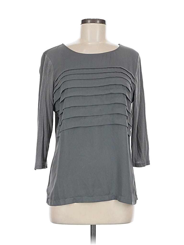 Pre-owned Ann Taylor Loft Outlet 3/4 Sleeve Top Gray Boatneck Tops