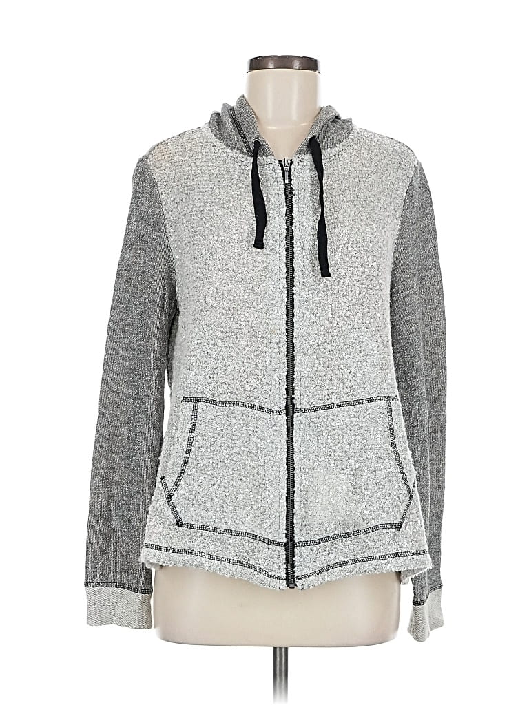 Pre-owned Zenergy By Chico's Zip Up Hoodie In Gray