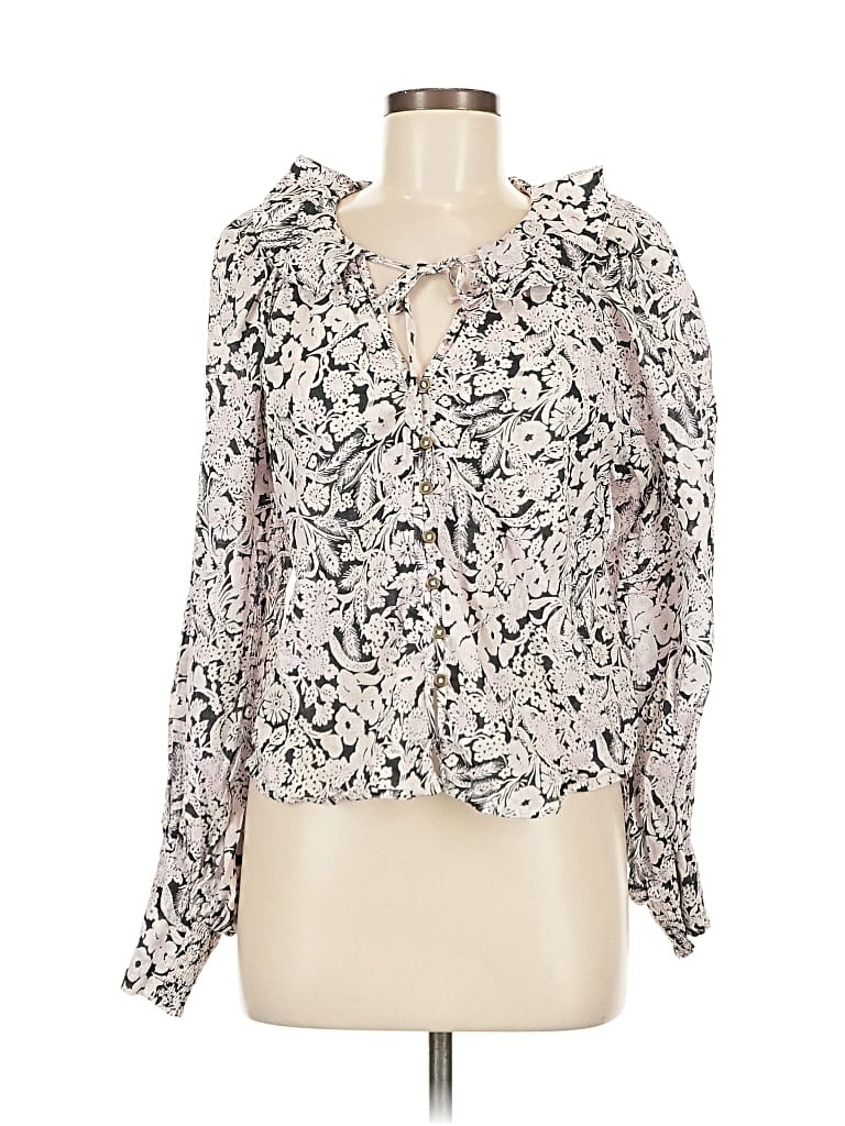 Pre-owned By Anthropologie Long Sleeve Blouse In Silver