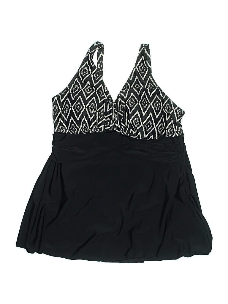 Pre-owned Assorted Brands Swimsuit Top Black Chevron/herringbone Pattern Swimwear