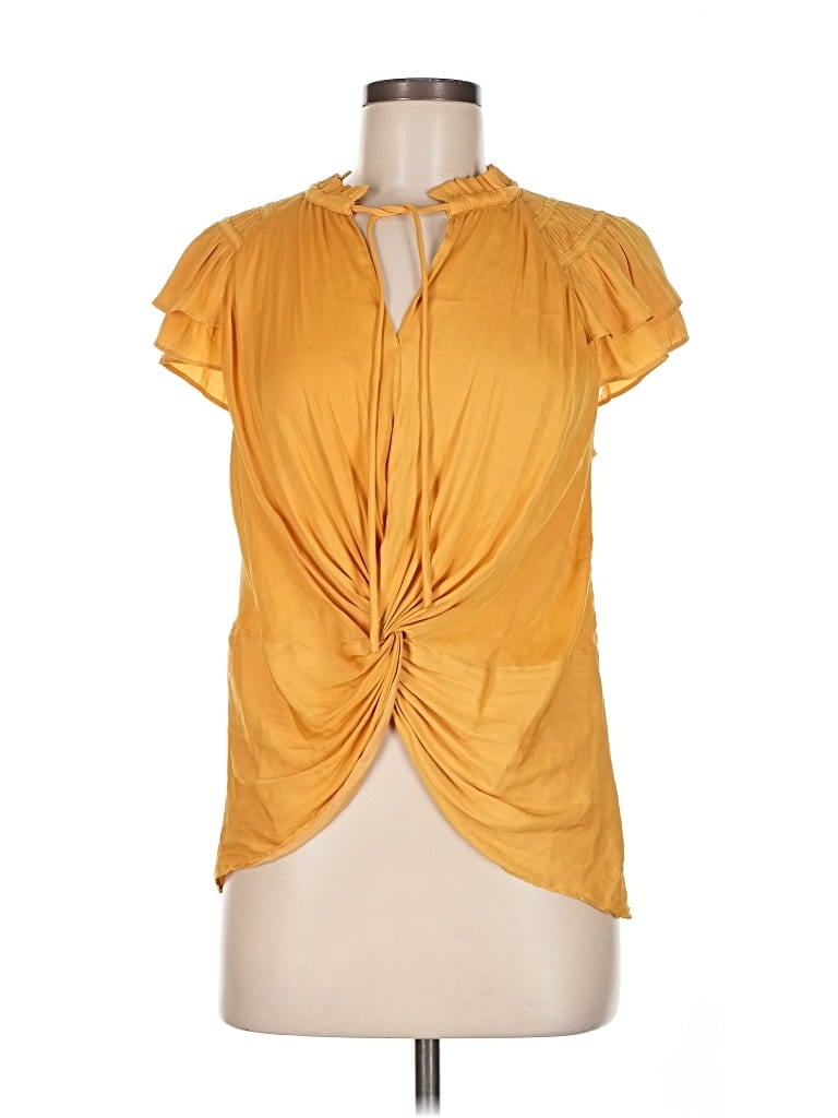 Pre-owned Current Air Short Sleeve Blouse In Gold