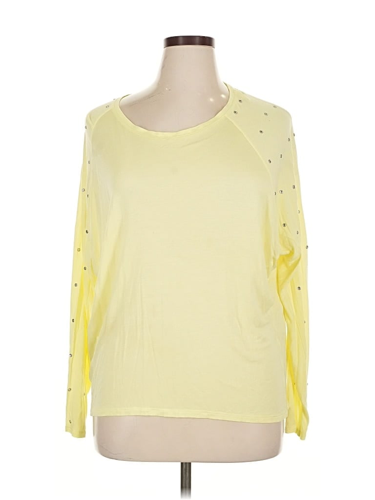 Pre-owned Jennifer Lopez 3/4 Sleeve Top Yellow One Shoulder Neckline Tops
