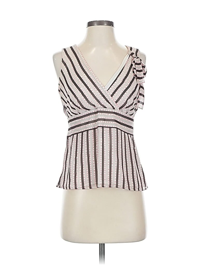 Pre-owned Ann Taylor Loft Sleeveless Silk Top Ivory Plunge Neckline Tops In White