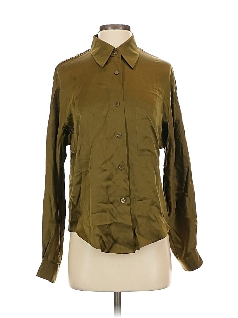 Pre-owned Linda Allard Ellen Tracy Long Sleeve Button Down Shirt In Green