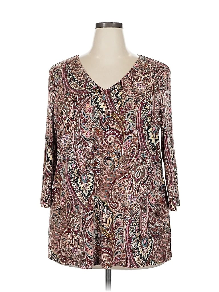 Pre-owned Inc International Concepts 3/4 Sleeve Blouse In Burgundy