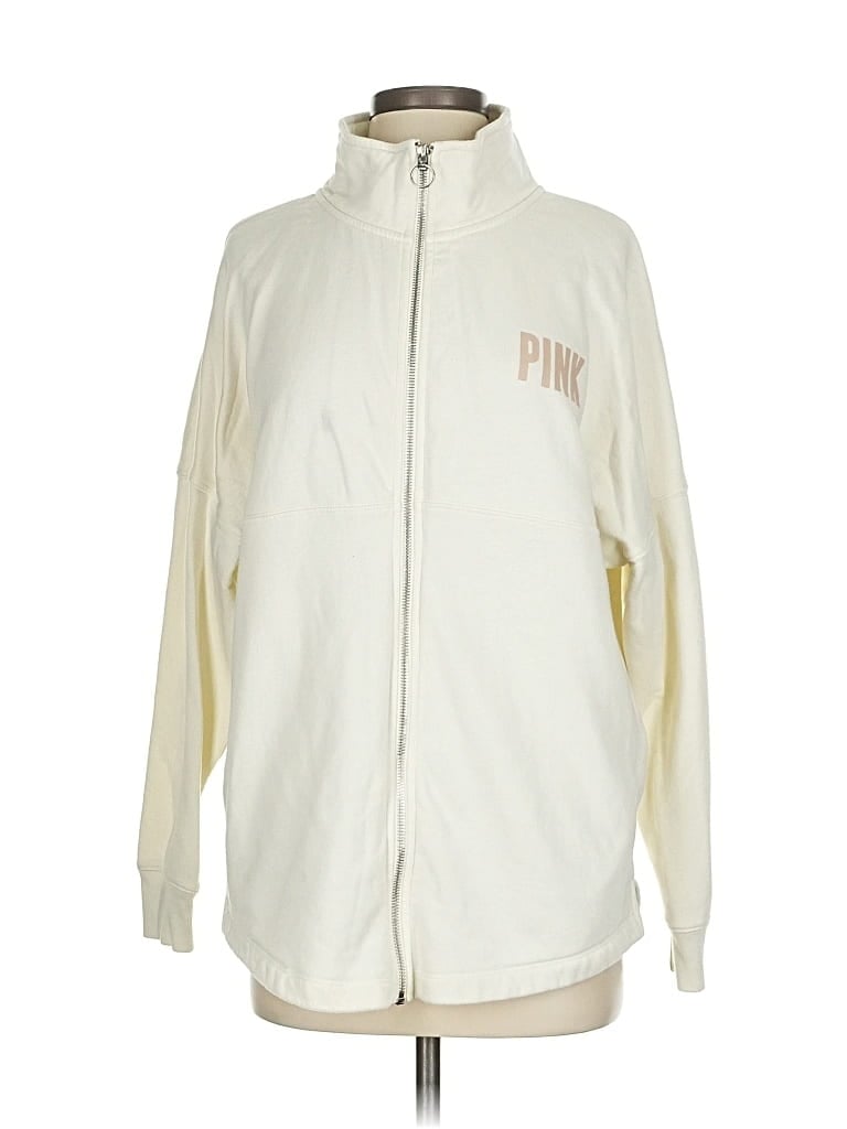 Pre-owned Victoria's Secret Pink Zip Up Hoodie In White