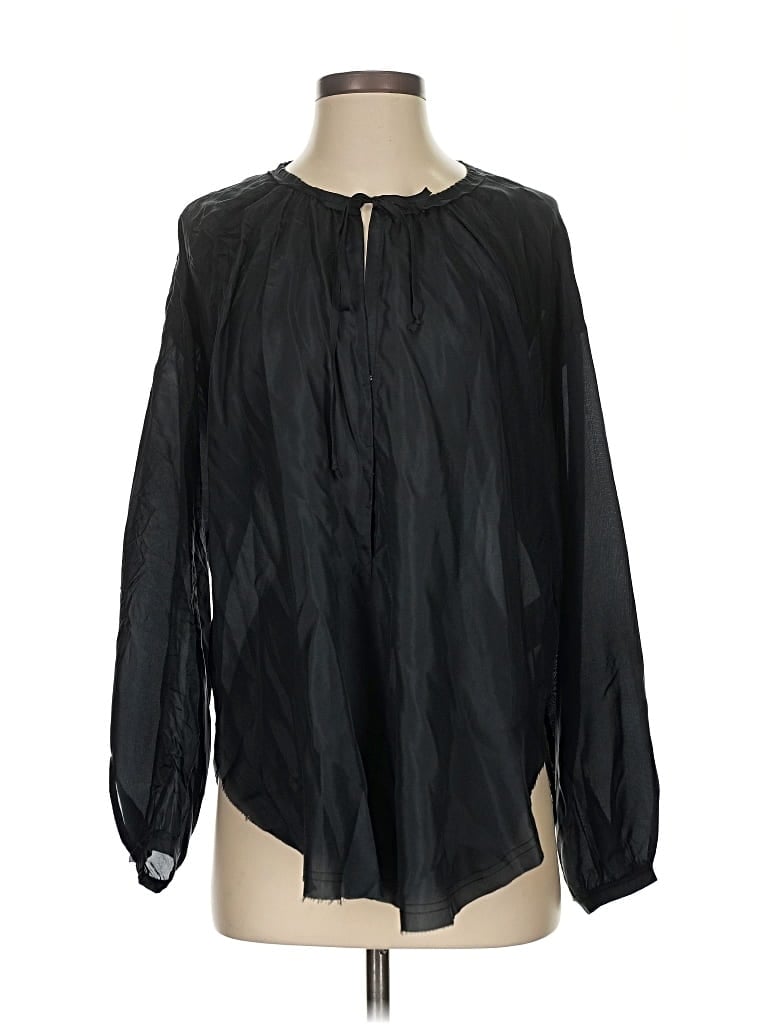 Pre-owned Go By Go Silk Long Sleeve Silk Top Black Keyhole Neckline Tops