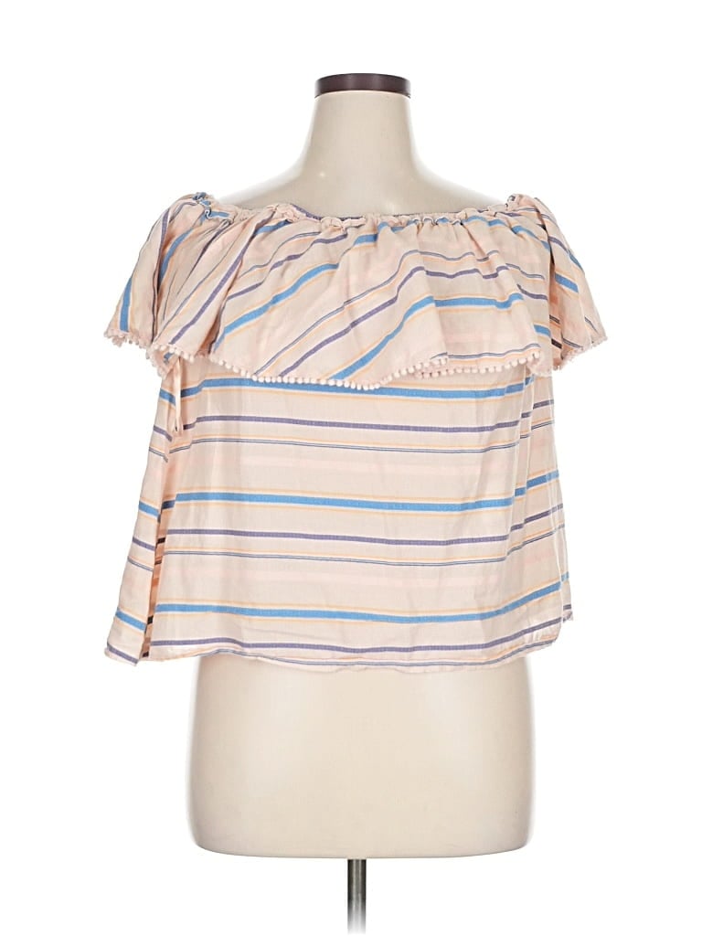 Pre-owned Lane Bryant Short Sleeve Top Tan Off The Shoulder Neckline Tops In Brown