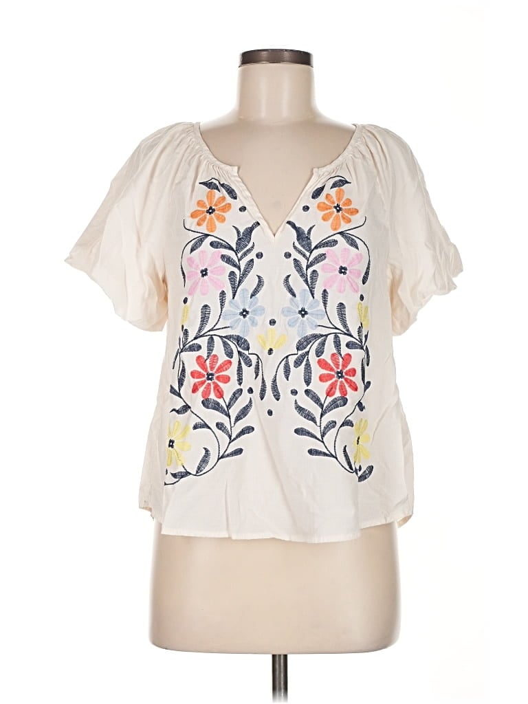 Pre-owned Blu Pepper Short Sleeve Blouse In White