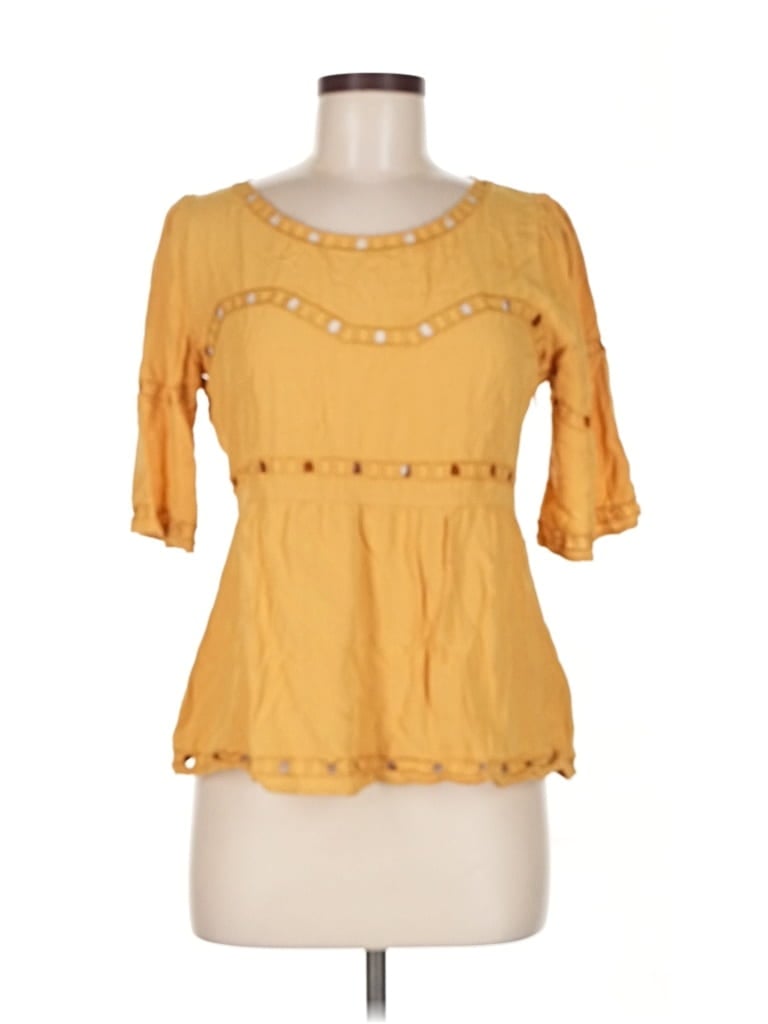 Pre-owned Ark & Co. 3/4 Sleeve Blouse In Yellow