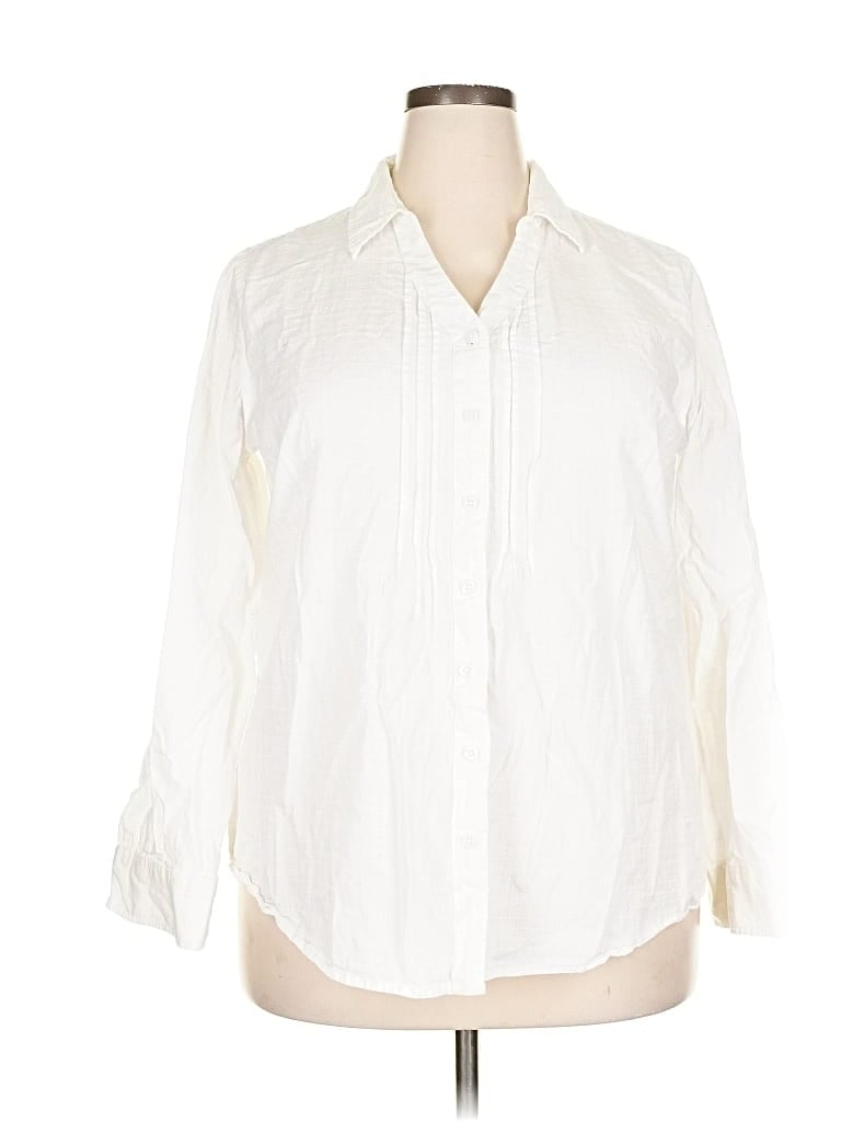 Pre-owned White Stag 3/4 Sleeve Button Down Shirt In White