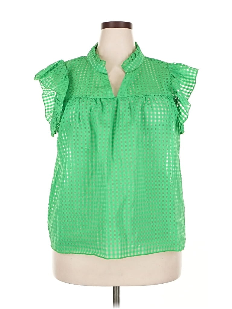 Pre-owned Shein Curve Short Sleeve Blouse In Green