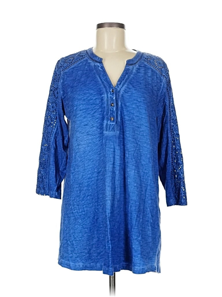 Pre-owned Soft Surroundings 3/4 Sleeve Top Blue Open Neckline Tops