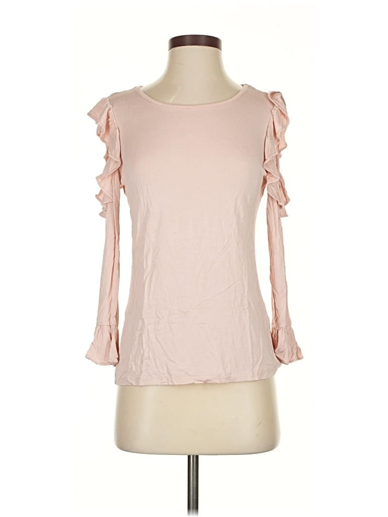KARL LAGERFELD Pre-owned 3/4 Sleeve Top Pink Ruffles Neckline Tops